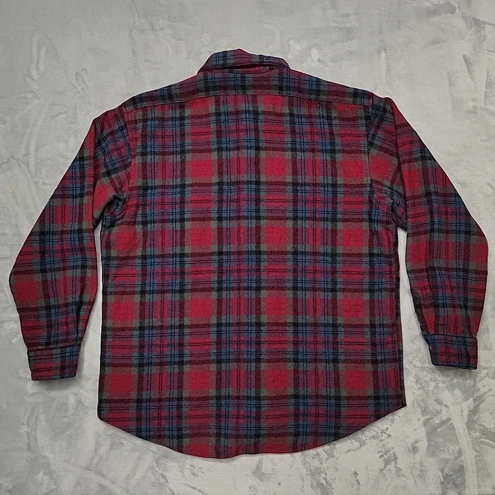 Pendleton Shirt Mens L Red Plaid‎ Wool Flannel Outdoor Made In USA Trail